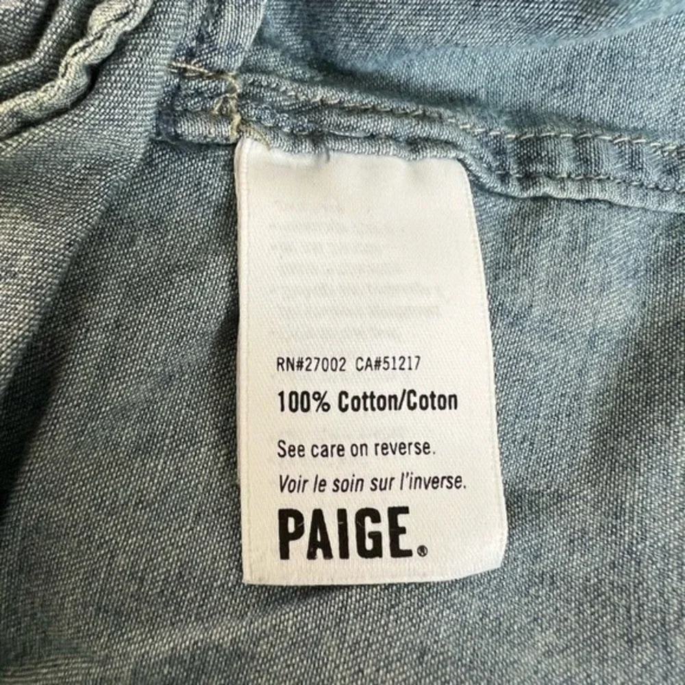 PAIGE Flyer Denim Short Sleeve Drawstring Waist Mini Shirtdress Size M - Picture 6 of 15